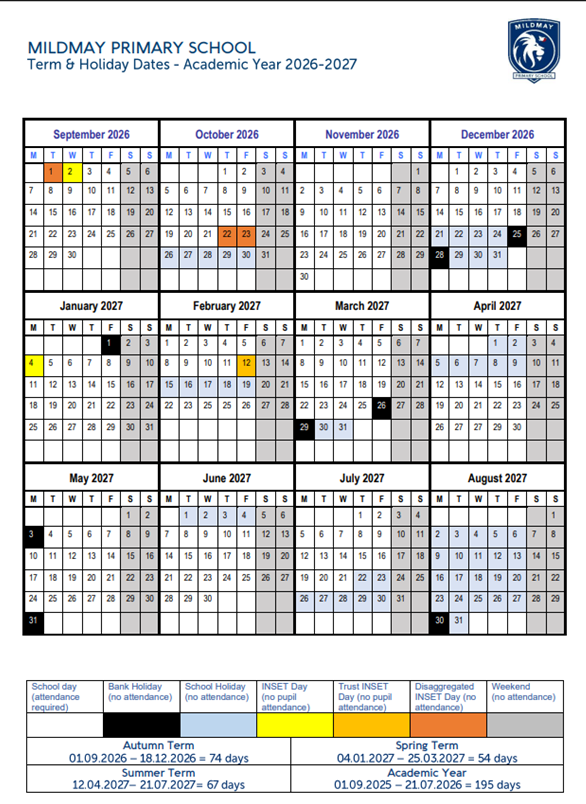2026-2027 Term Dates Updated